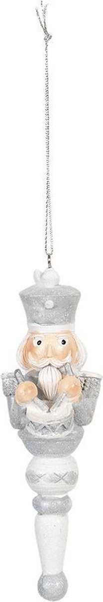 Clayre & Eef Kersthanger 4*4*13 cm Grijs Kunststof Kerstbal Kersversiering Kerstboomversiering