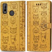 Voor Huawei Y8S Leuke Kat en Hond ReliÃ«f Horizontale Flip Leren Case met Houder & Kaartsleuven & Portemonnee & Cartoon Sluiting & Lanyard (Geel)