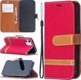 Voor iPhone 12 Kleuraanpassing Denim Texture Horizontale Flip Leren Case met Houder & Kaartsleuven & Portemonnee & Lanyard (Rood)