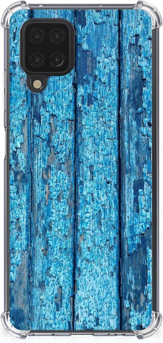 Samsung Galaxy A12 Stevig Telefoonhoesje Wood Blue