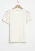 Sissy-Boy - Ecru T-shirt met broderie anglaise mouwen