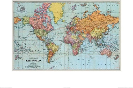 Kunstdruk Stanfords - General Map of the World 1920 60x80cm