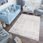 Tapiso Lotus Vloerkleed Woonkamer Slaapkamer Creme Blauw Design Modern Sfeervol Interieur Duurzaam Hoogwaardig Tapijt Maat - 80 x 150 cm