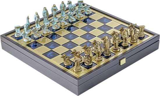Afbeelding van het spel Archaic Periode Schaakspel - Massief Messing met Bronzen Schaakbord - 44 x44 cm - Prachtig Top Kwaliteit Klasse en Geweldig
