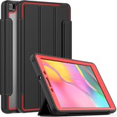 Étui Samsung Galaxy Tab A 8.0 2019 - Étui à livres à trois volets avec coque arrière transparente et porte-crayons - Rouge/ Zwart