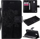 Voor Nokia 1.3 Tree & Cat reliÃ«fpatroon Horizontale flip lederen tas met houder & kaartsleuven & portemonnee & draagkoord (zwart)