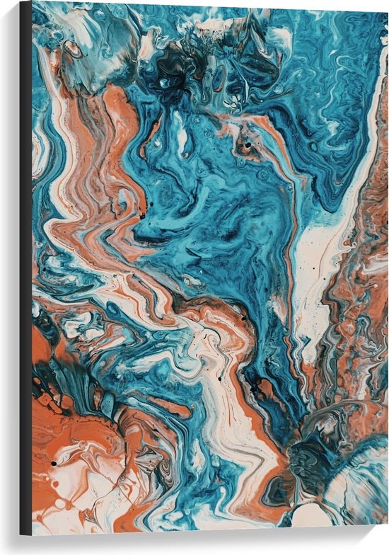 Canvas  - Abstracte Blauwe en Oranje Lijnen - 60x90cm Foto op Canvas Schilderij (Wanddecoratie op Canvas)
