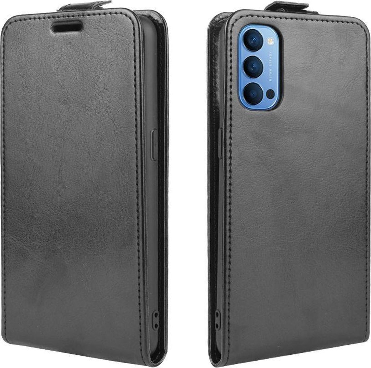 Mobigear Telefoonhoesje geschikt voor OPPO Reno 4 Hoesje | Mobigear Flipcase | Pasjeshouder voor 1 Pasje | Telefoonhoesje voor Pinpas / OV Kaart / Rijbewijs - Zwart