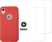 BMAX Telefoonhoesje voor iPhone XR - Carbon softcase hoesje rood - Met 2 screenprotectors