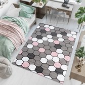 Tapiso Pinky Tapijt Grijs Roze Kinderkamer Speeltapijt Kleed Maat- 120x170