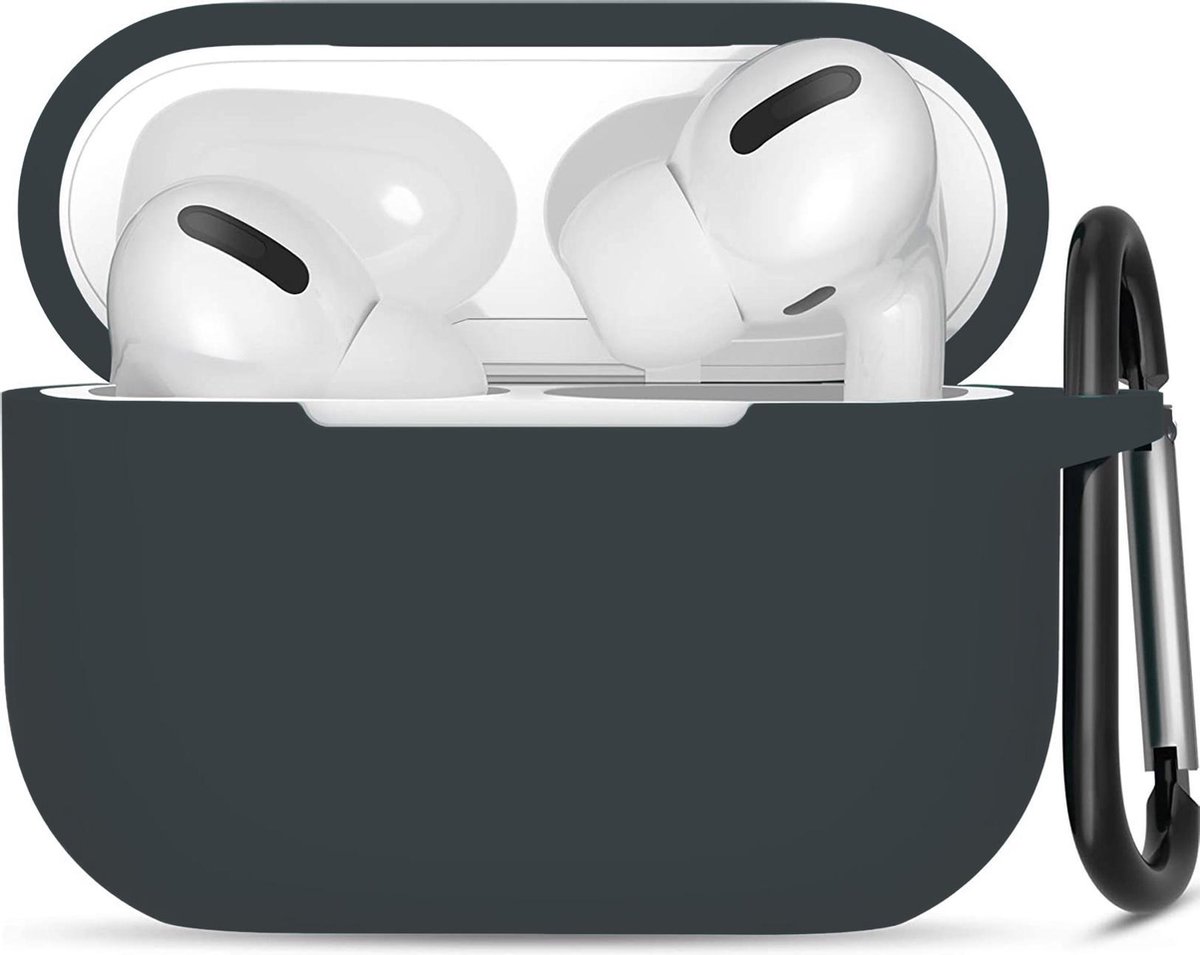 Hoesje geschikt voor Apple Airpods Pro - Softcase - Sleutelhanger - Cover - Extra dun - Siliconen - Antraciet/Grijs