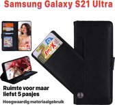EmpX.nl Samsung S21 Ultra Zwart Boekhoesje | Portemonnee Book Case | Flip Cover Hoesje | Met Multi Stand Functie | Kaarthouder Card | Beschermhoes Sleeve | Met Pasjeshouder & Magne