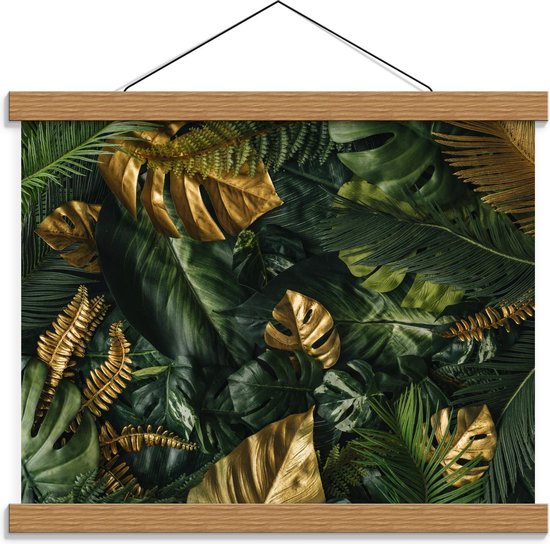 Schoolplaat – Gouden Bladeren tussen Groen Bos - 40x30cm Foto op Textielposter (Wanddecoratie op Schoolplaat)