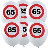 36x Ballons d'anniversaire d'âge avec empreinte de panneau d'arrêt de 65 ans 28 cm