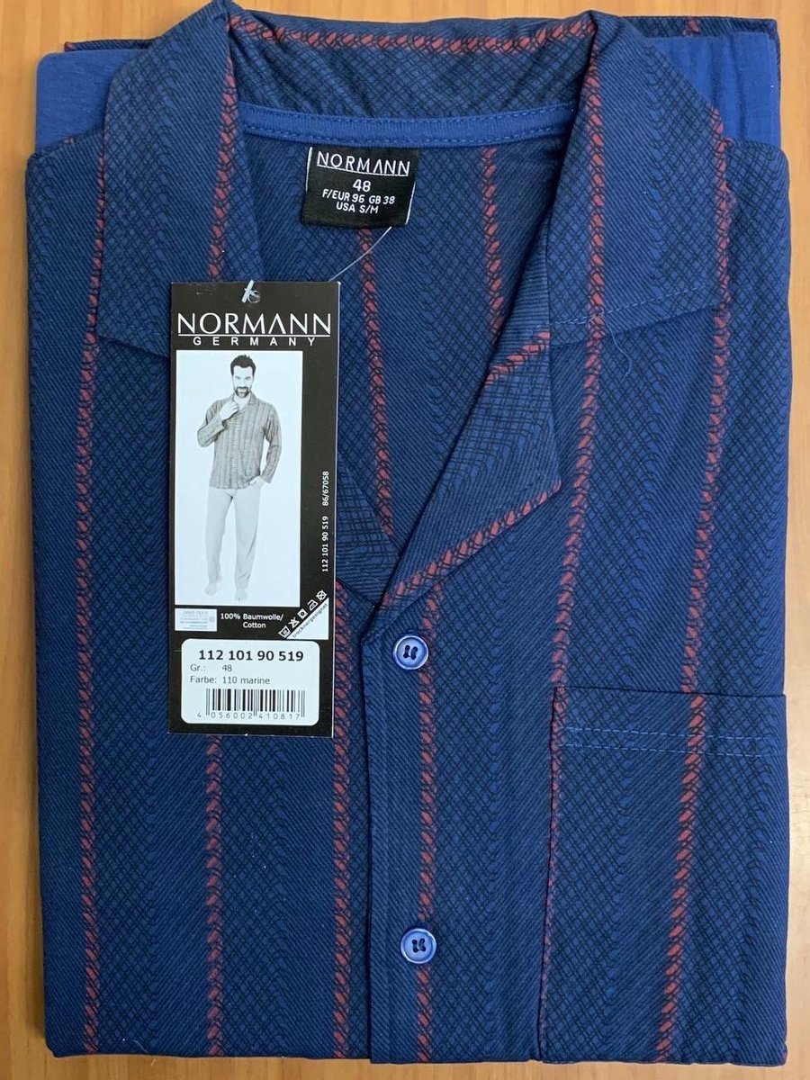 Heren doorknoop pyjama Normann 10190519 - Blauw - S/48
