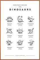 JUNIQE - Poster met kunststof lijst Dinosaurussoorten -13x18 /Wit &
