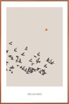 JUNIQE - Poster met kunststof lijst Bird And Birds -30x45 /Bruin &
