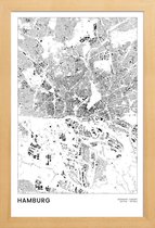 JUNIQE - Poster in houten lijst Hamburg kaart -20x30 /Wit & Zwart