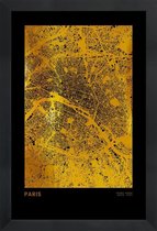 JUNIQE - Poster met houten lijst Paris kaart gouden -20x30 /Goud &