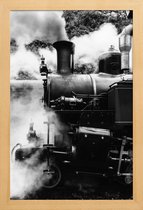 JUNIQE - Poster met houten lijst Stoomtrein -13x18 /Groen & Zwart