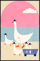 JUNIQE - Poster in kunststof lijst Geese on Vacation -30x45 /Blauw &