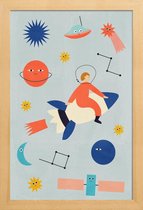 JUNIQE - Poster met houten lijst Friends in Space -13x18 /Kleurrijk