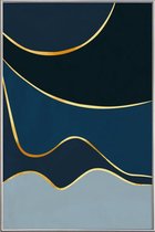 JUNIQE - Poster met kunststof lijst Waves gouden -13x18 /Blauw & Goud