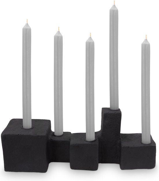 Ecomix - Bougeoir en pierre calcaire - 2 bougies - Zwart