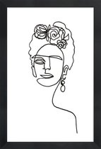 JUNIQE - Poster in houten lijst Frida Kahlo - lijntekening -20x30 /Wit