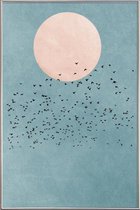 JUNIQE - Poster met kunststof lijst Fly Away - Een zwerm vogels en de
