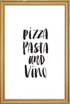 JUNIQE - Poster met houten lijst Pizza Pasta And Vino -30x45 /Wit &