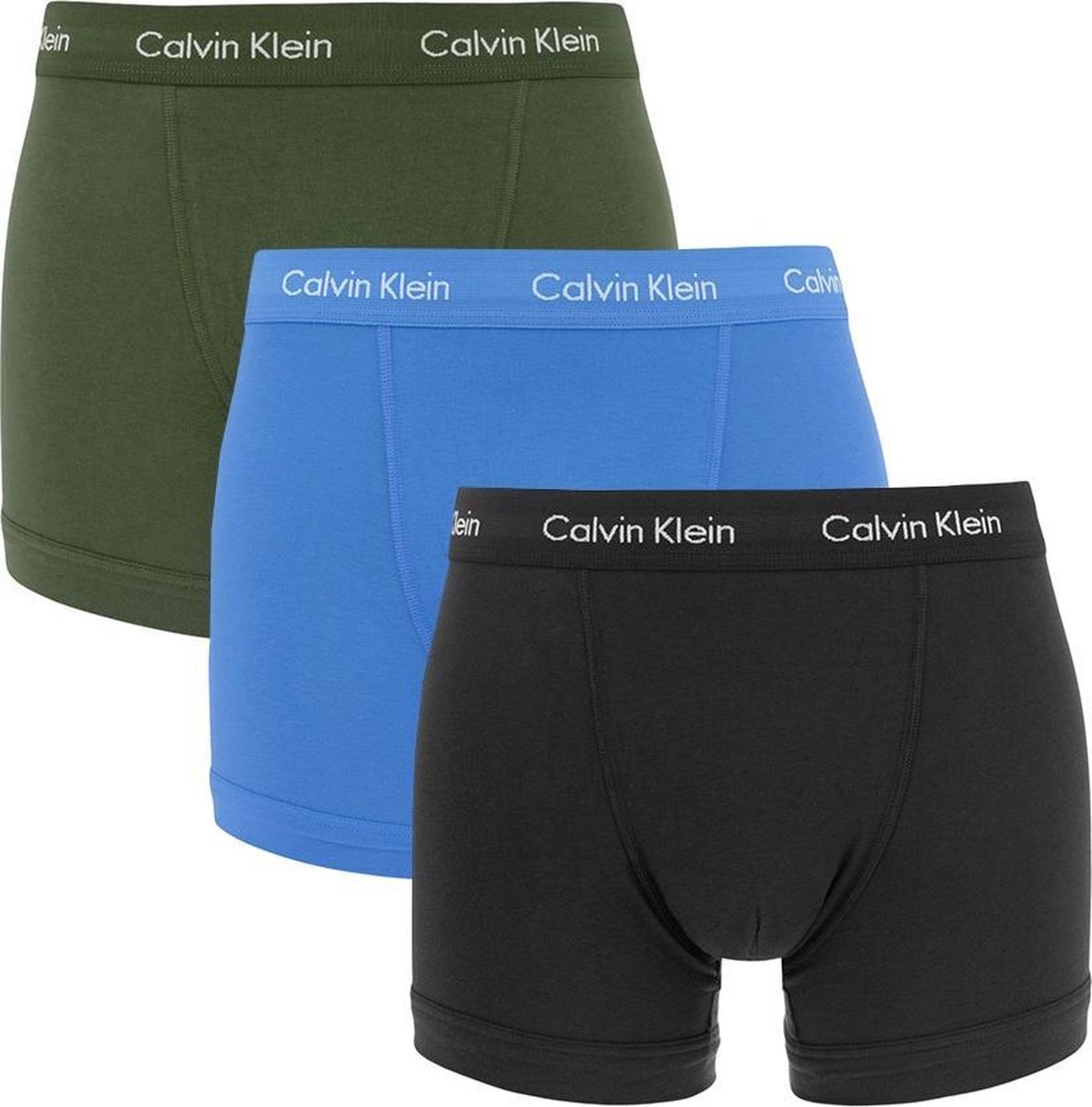 Calvin Klein Trunks (3-pack) - boxers normale lengte - zwart - kobaltblauw en olijfgroen - Maat: M