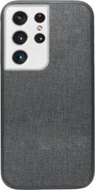 - ADEL Siliconen Back Cover Softcase Hoesje Geschikt voor Samsung Galaxy S21 Ultra - Stoffen Textiel Grijs