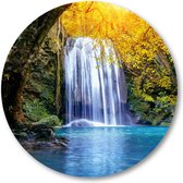 Oase aan waterval - Erawan waterval in de herfst, Thailand - Muurcirkel 40cm - Wandcirkel voor buiten - Aluminium Dibond - Landschap - Natuur