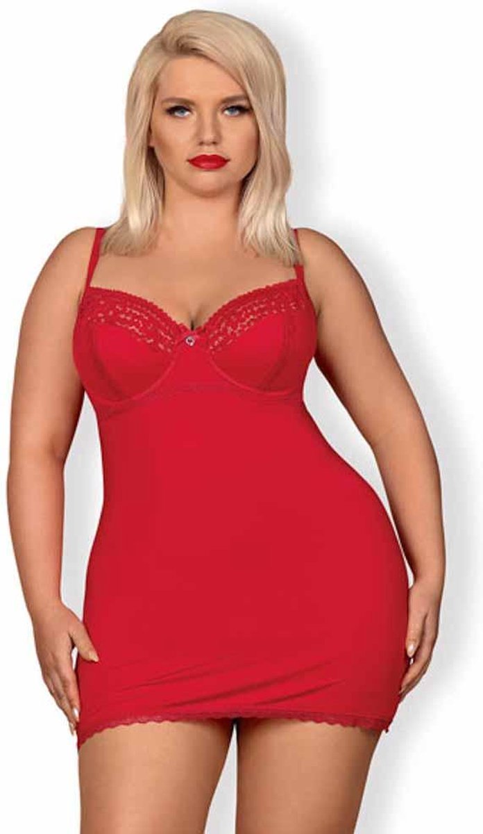 Obsessive Jolierose Chemise & String - Erotische Lingerieset - Maat XXL - Rood