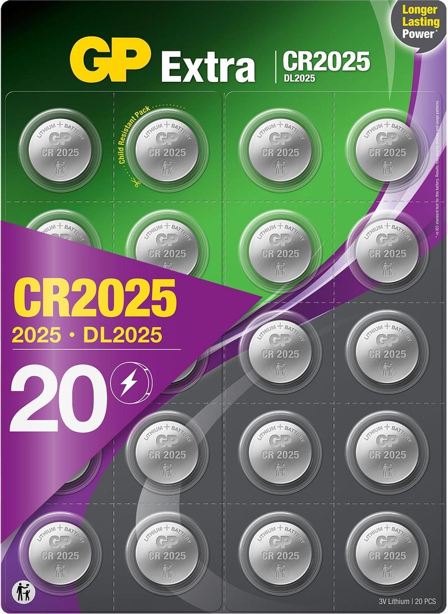 GP Extra Lithium CR2025 - batterijen CR2025 3V knoopcel batterij - 20 stuks