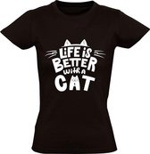 Life is better with a cat Dames t-shirt | leven | kat | dier | dierendag | cadeau | Zwart