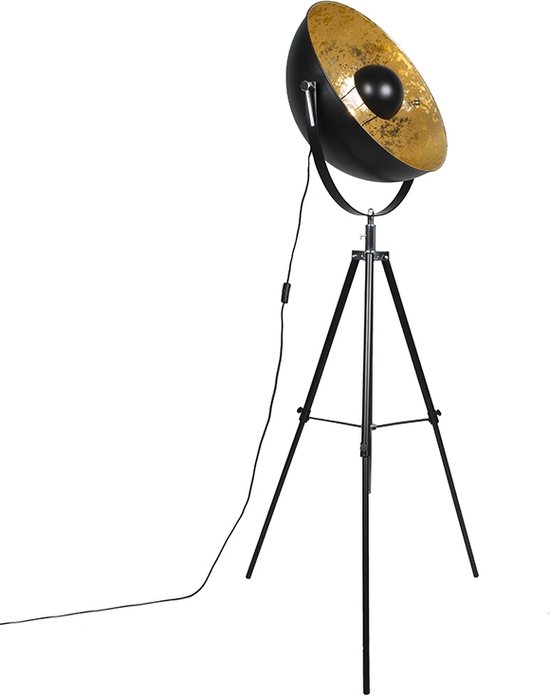QAZQA magna yeyang - Moderne Tripod | driepoot vloerlamp | Staande Lamp - 1 lichts - H 160 cm - Zwart Goud - Woonkamer | Slaapkamer | Keuken