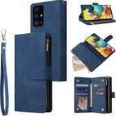 Coque de téléphone de Luxe pour Samsung Galaxy A52 | Bookcase en cuir de haute qualité | Étui portefeuille en cuir | Apparence Luxe | Porte-cartes 6 pièces | Porte-monnaie | Fermeture à glissière | Bleu
