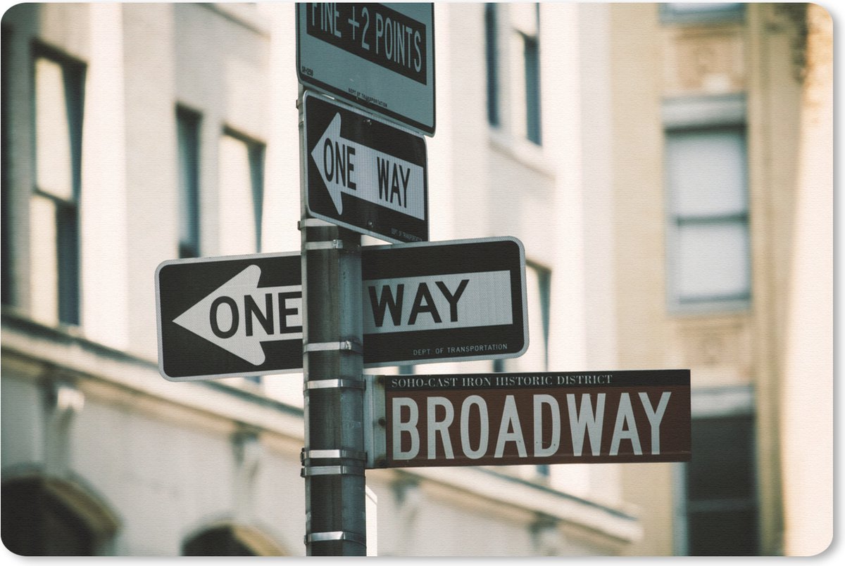 Muismat Broadway New York - Weergave van een straatbord in Manhattan muismat rubber - 60x40 cm - Muismat met foto