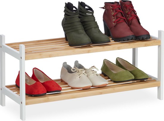 Relaxdays Schoenenrek 2 etages - opbergrek voor schoenen - houten schoenenkast- shoe rack