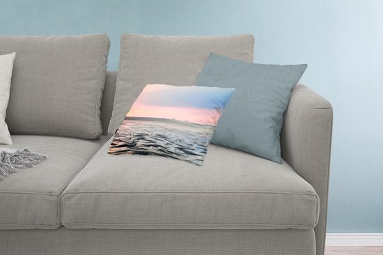 Sierkussen Mer des Wadden pour l'intérieur - La mer des Wadden calme au coucher du soleil - 50x30 cm - Coussin intérieur rectangulaire en coton