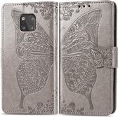 Butterfly Love Flowers Embossing Horizontale Flip Leather Case voor Huawei Mate 20 Pro, met houder & kaartsleuven & portemonnee (grijs)