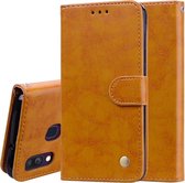 Zakelijke stijl olie wax textuur horizontale flip lederen case voor Galaxy A40, met houder & kaartsleuven & portemonnee (bruin)
