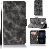 Voor Nokia 6 Retro koperen gesp Crazy Horse Horizontale Flip PU lederen tas met houder & kaartsleuven & portemonnee & lanyard (grijs)