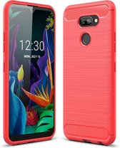 Voor LG K40S Brushed Texture Carbon TPU Case (Rood)