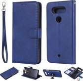 Voor LG G8 ThinQ Effen kleur Horizontale Flip Beschermhoes met houder & kaartsleuven & portemonnee & fotolijst & lanyard (blauw)