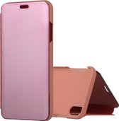 Electroplating Mirror Horizontal Flip lederen tas voor iPhone XR, met houder (rose goud)