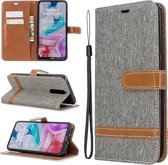 Voor xiaomi redmi 8 kleuraanpassing denim textuur horizontale flip pu lederen case met houder & kaartsleuven & portemonnee & lanyard (grijs)