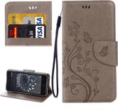 Voor BQ Aquaris X5 Plus Butterflies Love Flowers Embossing Horizontale Flip Leather Case met houder & kaartsleuven & Wallet & Lanyard (grijs)